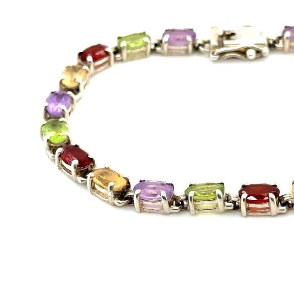 925 Silver Multicolor Stones Bracelet - Picture 3 of 5